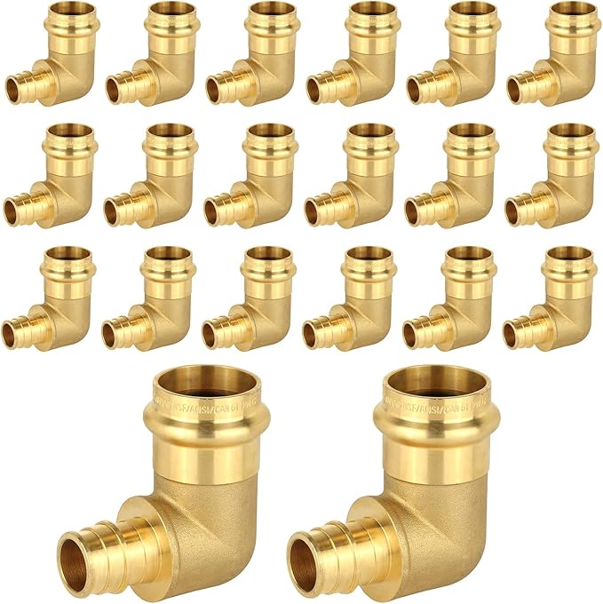20-Pack HeSun Copper Press Fitting Elbow, 1" PRESS X 3/4" PEX-A F1960 Expansion Elbow, LF Brass