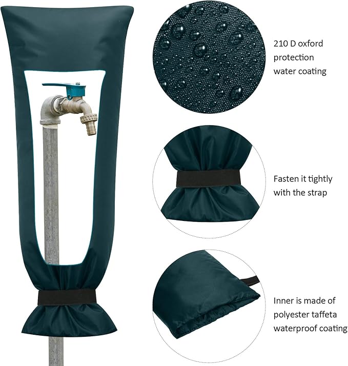 Frienda Outdoor Faucet Cover for Winter Freeze Protection 25'' x 10'' Winter Outside Large Backflow Preventer Insulation Spigot Hose Bib Cover for Garden Lawn Faucet Yard Hydrant(Green,1 Piece)