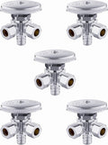 (Pack of 5) EFIELD Dual Outlet Angle Stop Valve, Multi-Turn,1/2" Barb Crimp Pex Inlet x (3/8 inch x 3/8 inch) Compression Outlet, Chrome Plated,(VALVE063-5PCS)