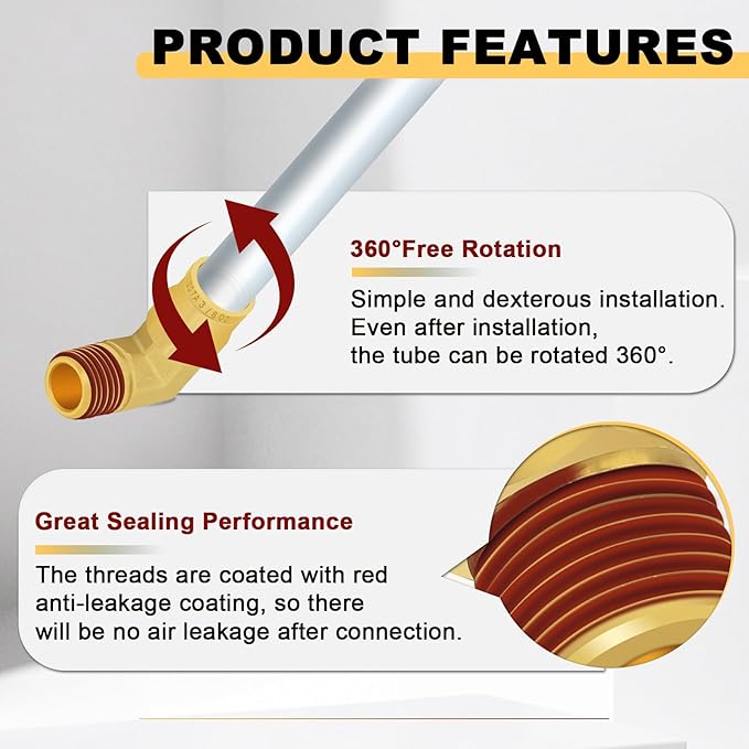 Siptenk 3/8" Elbow DOT Brass Push to Connect Air Line Fittings 5 PCS, 3/8" OD Tube x 1/4" NPT Thread Air Brake Line Quick Connect Fittings for Truck Trailers Industry Air System