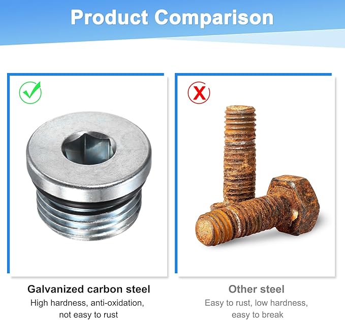 6-Pack 3/4-16UNF Inner Hex Head Pipe Fitting Plug, Carbon Steel Sensor Socket Plug with Seal O-Ring for Terminate Pipe Ends/High Pressure Washer, Sealing Screw