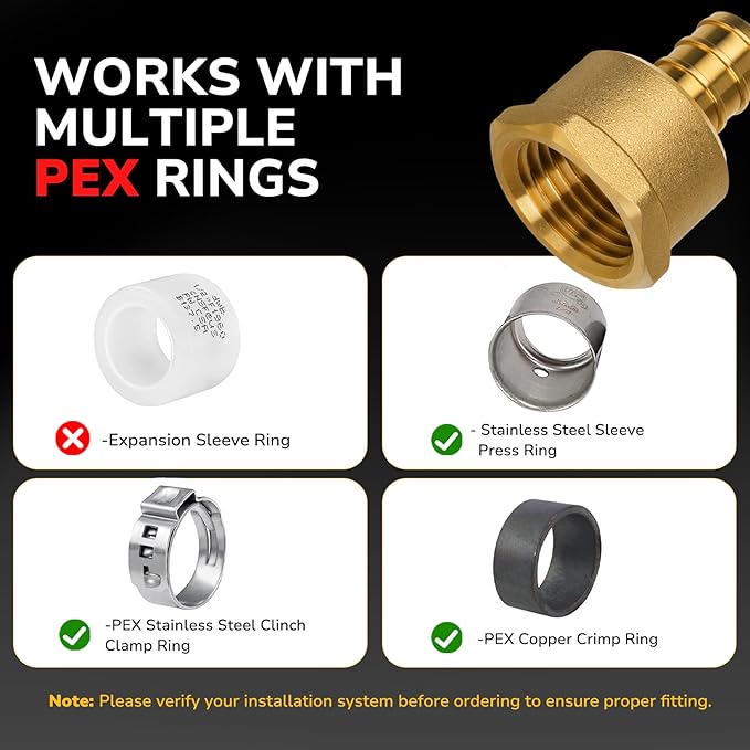 12 Pack Pex Fittings, 1/2" Female NPT to 1/2" Pex Male Adapter, Heavy-Duty Brass Crimp Fittings for PEX Pipes with Leak-Resistant Construction, NSF & UPC Certified