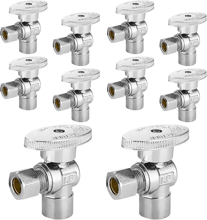 10-PCs HeSun Angle Stop Valve, 1/2" Sweat x 3/8" OD Compression Angle Stop, 1/4 Turn Shut Off Valve for Bathroom(VALVE084)