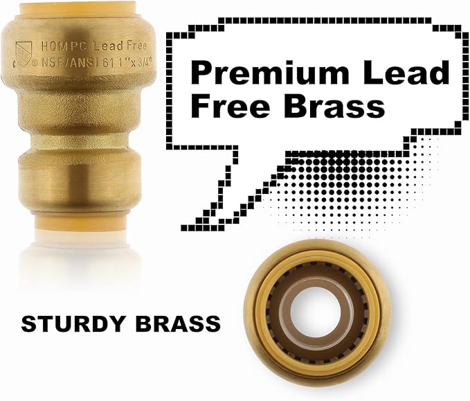 HQMPC Push Fit PEX Fittings Straight Coupling 3/4"x1, Push-to-Connect Copper, CPVC, No Lead Brass Plumbing Fittings 2PCS 3/4"x1")