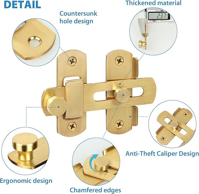 Alise 4 inch Heavy Duty Flip Latch Gate Latches, Safety Door Lock for Barn Wood Fence Sliding French Doors,SUS304 Stainless Steel Gate Hardware Gold Finish,MS9500-G