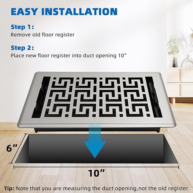 Floor Register 6x10-6 Pack Floor Vent Covers Heavy Duty Walkable Steel Floor Vents Adjustable Decorative Vent Covers for Home Floor Sidewall Office or Ceiling Vent
