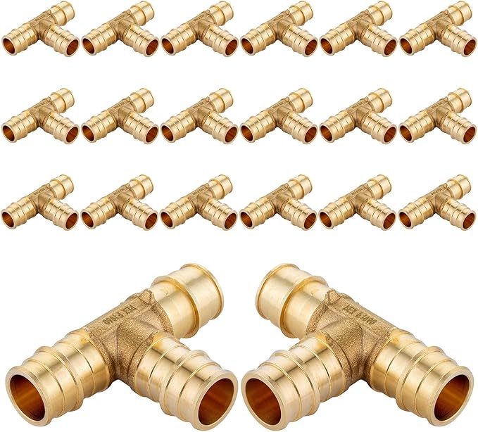 (20-Pack) Seelink PEX-A Expansion Fittings, 1/2" x 1/2" x 1/2" PEX-A Tee, Brass Expansion Pipe Fittings, for PEX Tubing Pipe Hose Fittings, ASTM F1960