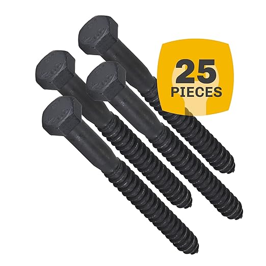 1/2" x 5”, 25-Piece Black Lag Bolts, Rustproof 4-Layer Ceramic BLAKOTE, 2X Protection of Galvanized Lag Screws, for Decks Pergolas by Makers Bolt