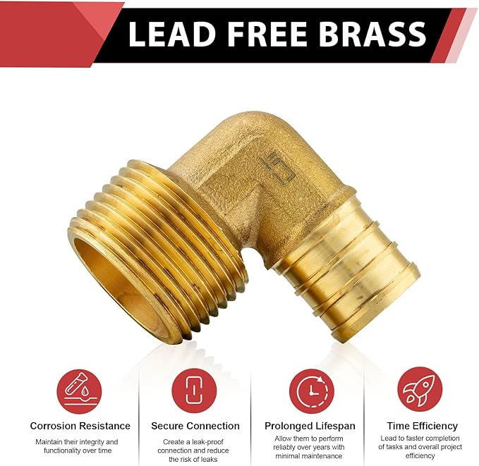 (Pack of 10) Efield Pex 3/4"x3/4" Male NPT Threaded Elbow Brass Crimp Fittings,(PEX1807099)