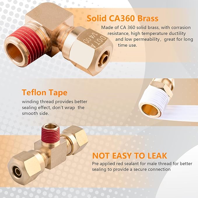 101Pcs Brass DOT Air Brake Line Fittings Assortment - 1/4" 1/8" 3/8" 1/2" Quick Connect Hose Fittings for Compression Nylon Tubing - Repair Kit for Truck or Industrial System