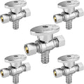5-PCs HeSun Dual Compression Outlet Angle Stop Valve, 1/2" PEX-B x 3/8" OD Comp x 3/8" OD Comp, 1/4-Turn Shut Off Valve for Bathroom, ASTM F1807(VALVE125-5)