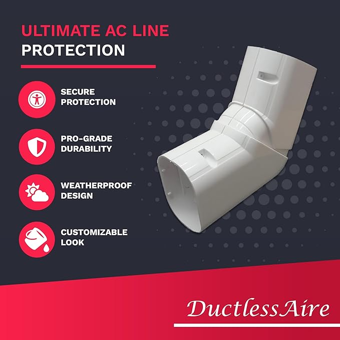 DuctlessAire Mini Split Line Set Cover - Lineset Covers for Mini Split Condenser, Central Air Systems, HVAC, Heat Pumps and More - Air Conditioner Unit Accessories (4" 90-120º Horizontal Elbow)