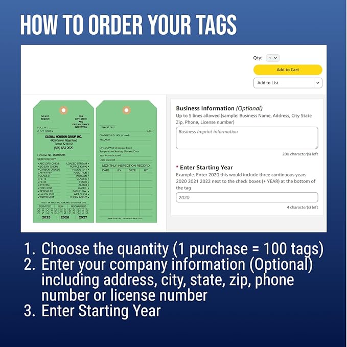 Tags 4 Less Custom Fire Extinguisher Tags – Preventative Maintenance Labels for Monthly Inspections, Alternative to Safety Sticker for Easy Record-Keeping – Pack of 100 (Light Green, Cardboard)