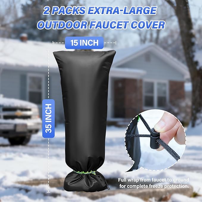 Bonviee 2-Pack Outdoor Faucet Covers For Winter- 35”H X 15”W- Insulated With Thick Cotton Waterproof Oxford Fabric and Reflective Strip for Freeze Protection Outdoor Faucets Hose Bibs