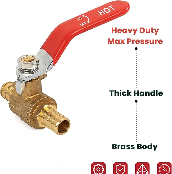 3/4" Pex Brass Ball Valve - Pex Fittings 3/4 Inch - 3/4 Pex Shut Off Valve - Crimping Tool - Fittings 3/4 Inch - Water Hose Shut Off Valve - Crimp Brass Ball Valve Hot Cold (Pack of 10)