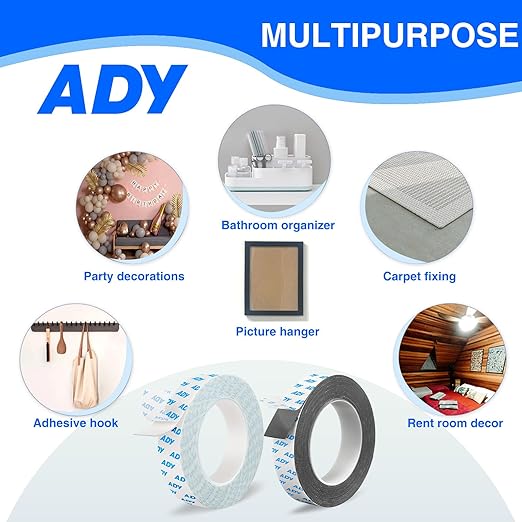 ADY Double Sided Tape for Walls Removable Heavy Duty 1in x 20ft, Mounting Tape No Nail Drilling,Picture Hanging Adhesive Strips Damage Free for Rent Room, Poster Stick Tape
