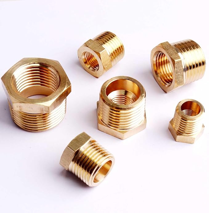 Brass Hex Bushing Reducing Bushing Pipe Fitting,1/4" to 1/8", 3/8" to 1/8", 3/8" to 1/4", 1/2" to 1/4", 1/2" to 3/8",3/4" to 1/2" NPT Brass Fitting Reducer Adapter