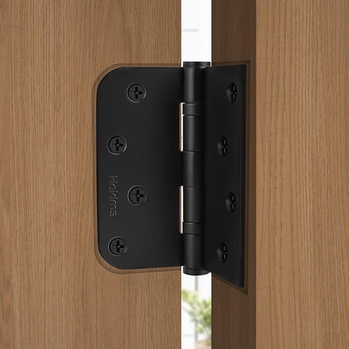 Haidms 6pack Heavy Duty Matte Black Door Hinges Ball Bearing Door Hinges 4 Inch Black Stainless Steel Hinges with Square & 5/8'' Round Radius Corner
