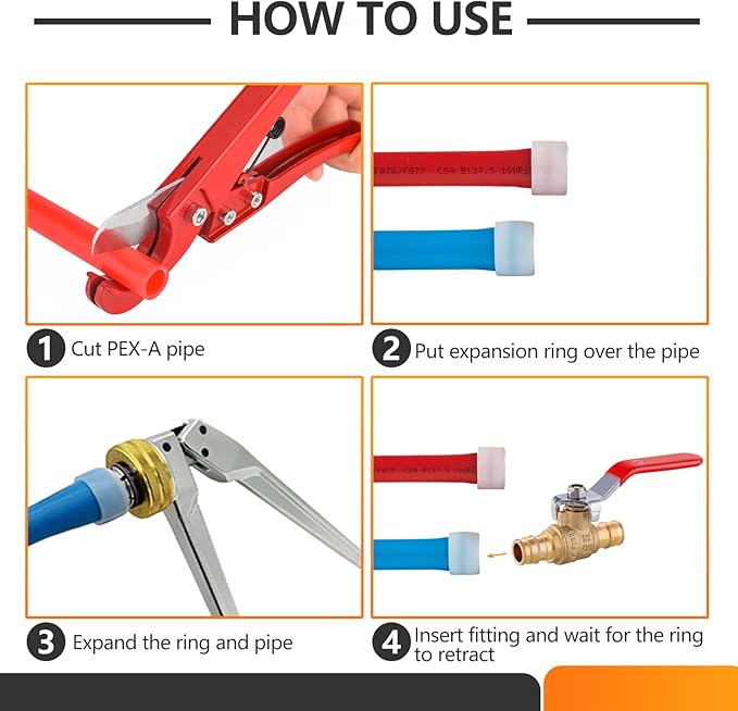 10 PCs HeSun 1/2 Inch PEX A Expansion Ball Valve,Brass Shut Off Valve for Hot and Cold Water, Fit PEX A Expansion Pipe, ASTM F1960,Red&Blue(VALVE149)