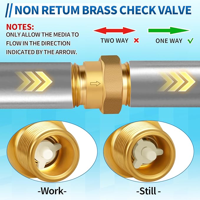 RV Water Heater Check Valve, 1/2" NPT Male to Male Thread Hot Water Heater Backflow Preventer, Lead-Free Brass Plumbing Backflow Check Valve for RV, Camper, Motorhome, Trailer