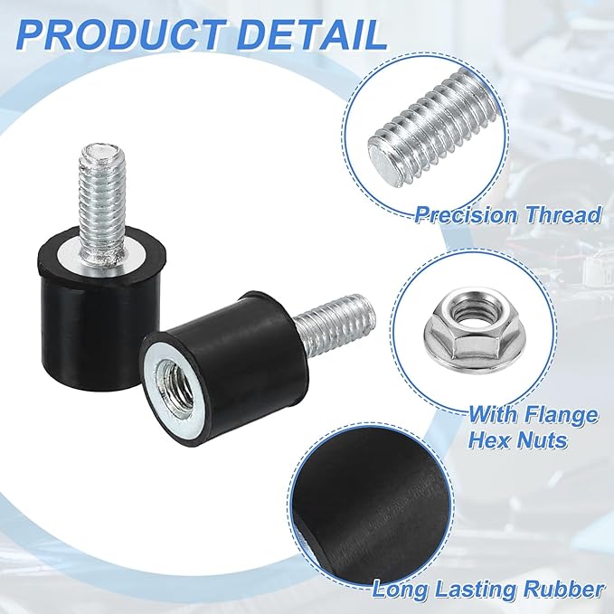 uxcell M4 Rubber Mounts, 1Pcs 10x10mm(DxH) Rubber Cylindrical Anti Vibration Isolator Shock Absorber with Lock Nut for Car Bobbin Generator Air Compressors