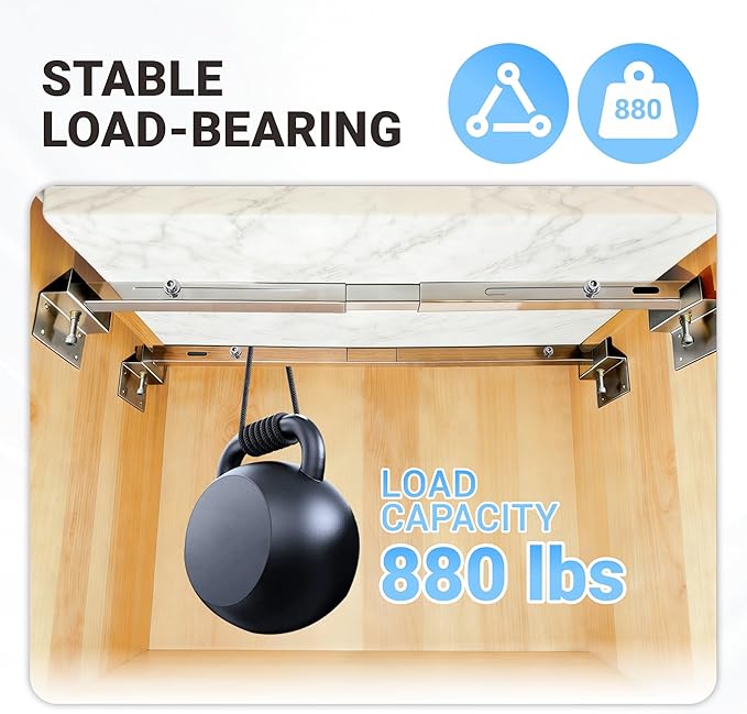 Undermount Sink Brackets Support -Adjustable Stainless Steel Heavy Duty Under Mount Sink Support Kit, Under Sink Mounting Brackets & Kitchen Sink Installation Parts 31.8-47.2 inches (81-120cm)
