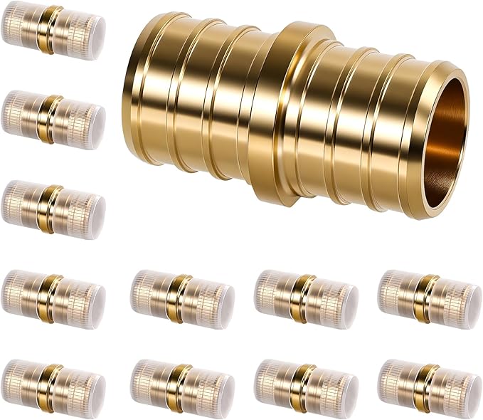 PEX Fittings 3/4 Inch, 12PCS Coupling Lead-Free Brass Connectors for PEX B Pipe, NSF UPC Certified, ASTM F1807, Compatible with Crimp/Clamp Rings (Hot/Cold Water, Hydronic Heating)