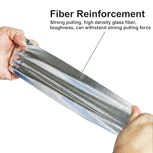 BOMEI PACK Adhesive Aluminum Foil Heat Shield Tape Barrier, Fiberglass Thermal Insulation Reflective Material High Temp Protection (10inch x 66ft)