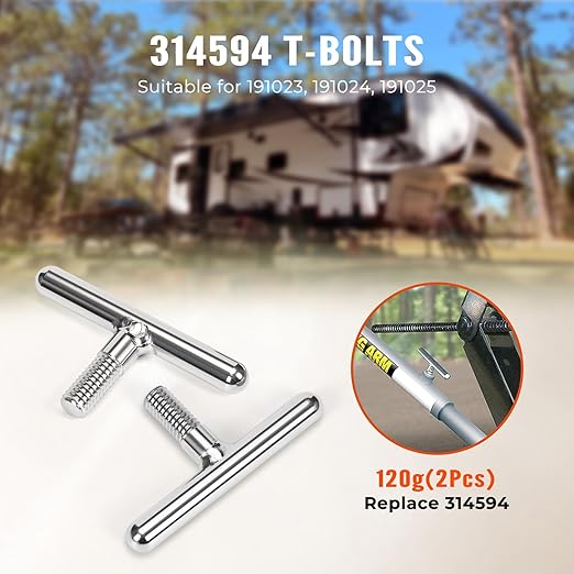 2Pcs 314594 T-Bolts Kit Compatible with JT's Strong Arm Fifth Wheel RV Jack Stabilizer Kit 191023 191024 and for Travel Trailer Stabilizer Kit 191025 Replace for LC191023 LC191024 LC191025