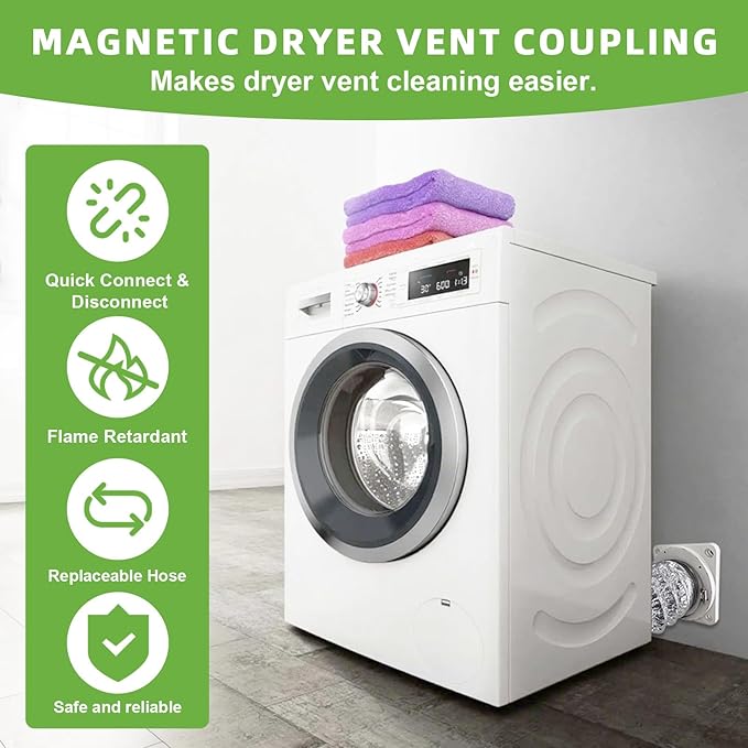Magnetic Dryer Vent Coupling-Quick Connection and Disconnection Strong Magnet Self-Alignment Design Quick-Installation Dryer Magnetic Vent Connector Airtight Seal Dryer Vent Connector Kit