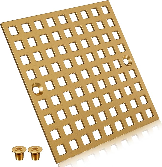 4" Champagne Bronze Shower Drain Cover - Square Floor Drain Cover Replacement - Hair Catcher/Drain Strainer for Bathrooms, Showers, and Sinks - SUS304 Stainless Steel & CUPC Certified