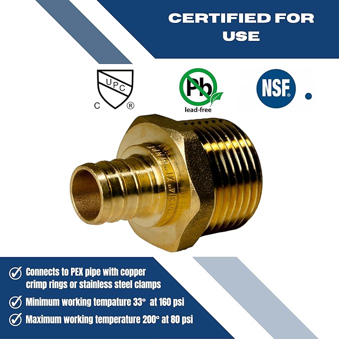 XFITTING 3/4 inch Pex x 1 inch Male NPT Adapter, 24-4-7=10X, 10 Pieces