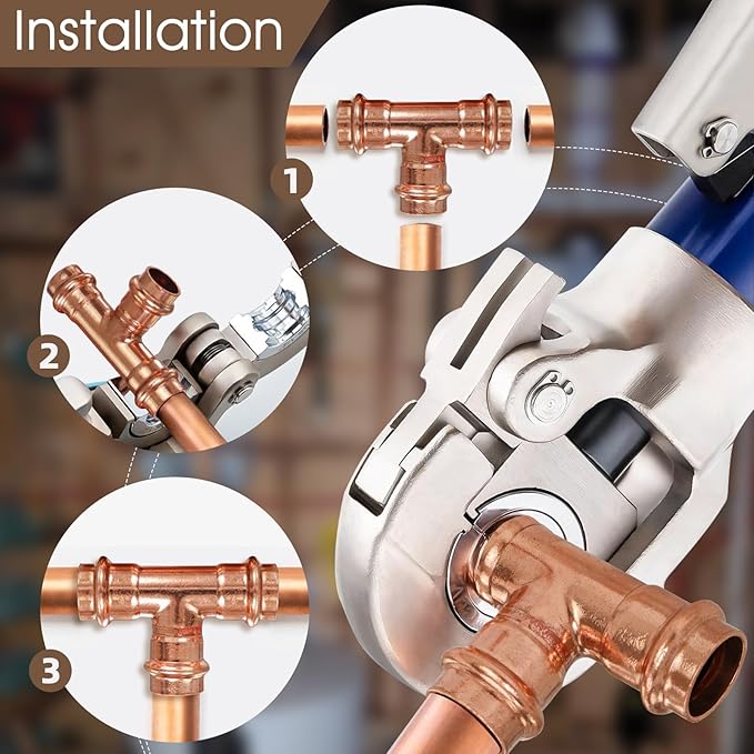 Copper Press Fittings 1/2" Copper Press Tee Fitting, Zero Lead 1/2" x 1/2" x 1/2" Coppers Presses Fit Equal Tee for Coppers Tube Connection,OD 5/8”,Use with Hydraulic Press Fitting Tool,6PCS