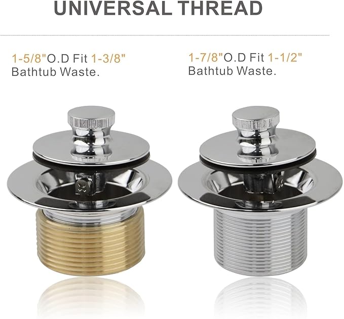 Chrome Polished Bathtub Tub Drain Conversion Kit Assembly, Wellup Lift and Turn Twist Tub Drain Trim Kit with Two-Hole Overflow Faceplate, Chrome Plated