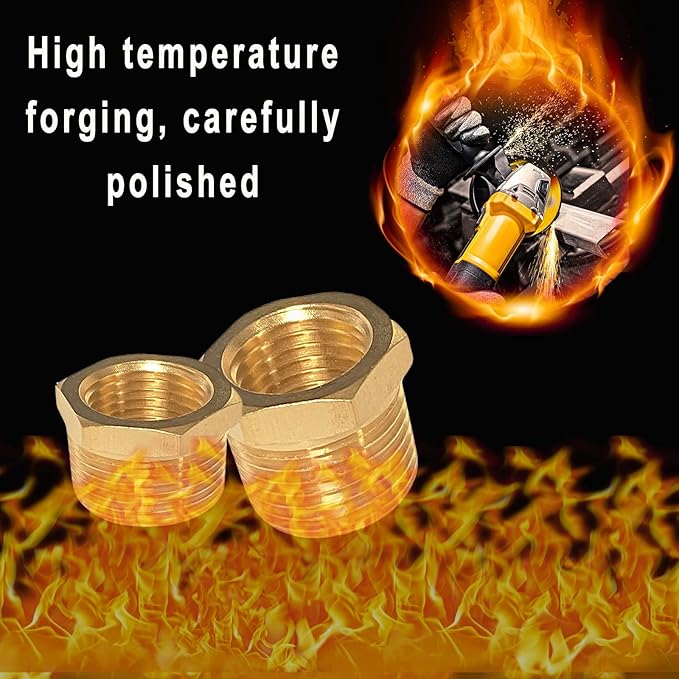 YOUHO 1/2 to 3/8 reducer Brass Threaded Pipe Fitting 1/2 NPT Male x 3/8 NPT Female Hex Bushing Adapter (Pack of5)