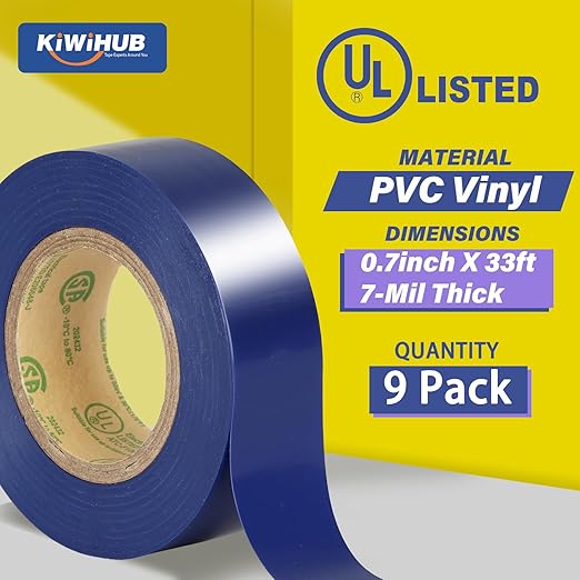 Blue Electrical Tape, UL Approved, 9 Pack 0.7in X 33ft, Industrial Grade Vinyl Insulating Tape for Improvement Electric Equipment