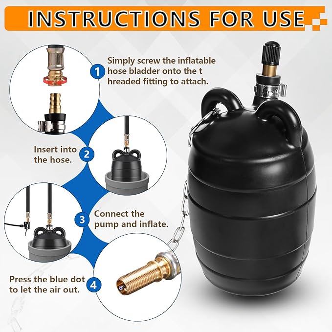 nflatable Pipe Test Plug, with 19.7 or 39.37 Inch Quick-Install Extension Hose and Anti-Fall Iron Ring, Rubber Plumbing Balloon 3 Inch, 4 Inch and 6 Inch (3 inch)