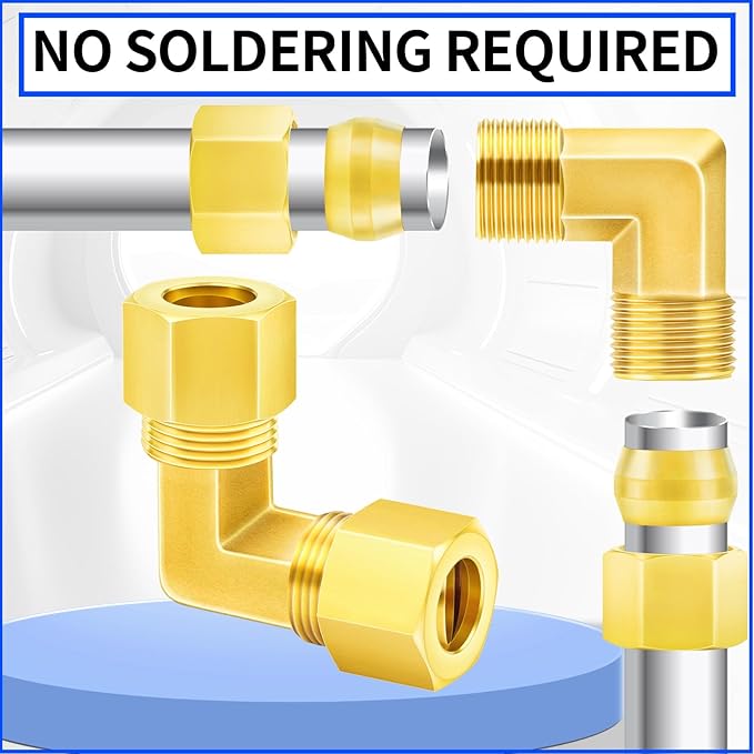 ChillWaves Brass Compression Tube Fitting, 5/8" OD x 5/8" OD 90 Degree Elbow Compression Union Connector(2-PACK)