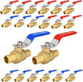 20-Pack Foskan 3/4" PEX Crimp Ball Valve, Brass Quarter Turn Full Port Shut-off Valve for PEX Tubing(Blue and Red)