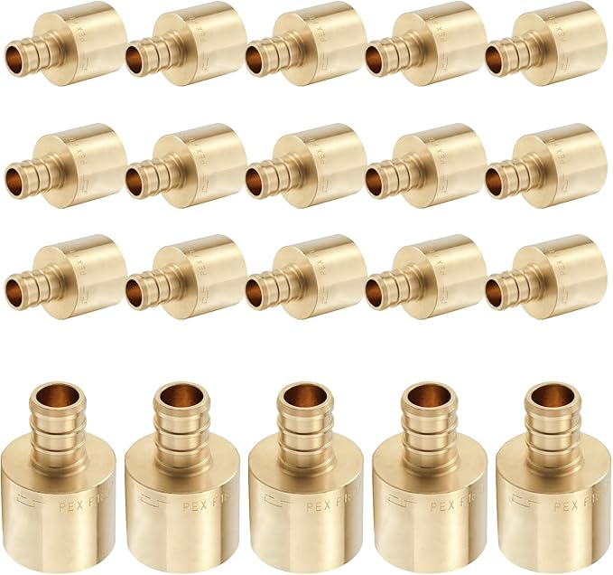 (20-Pack) PEX Fittings, Pex 1/2"x3/4" Female Sweat Copper Adapter, Brass Crimp Fittings, for PEX Tubing Pipe Plumbing, ASTM F1807(PEX1807131-20Pack)