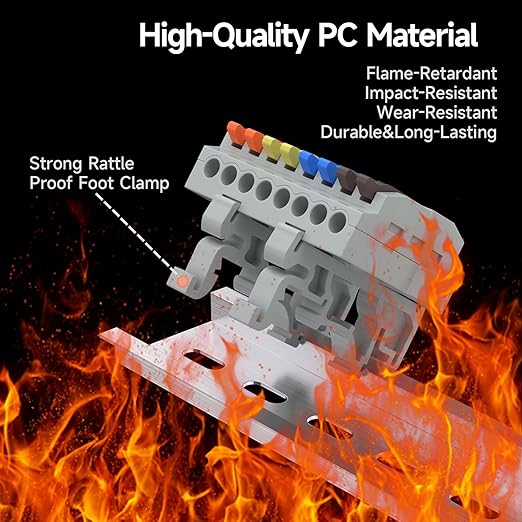 2Pcs Lever Wire Connectors, 4 in 8 Out, Push-in, Quick Wiring DIN Terminal Blocks, 0.7-2.5(4) mm², 600V 32A, 24Pcs Wire Ferrules Terminals & 4.72 Inch DIN Rail Included
