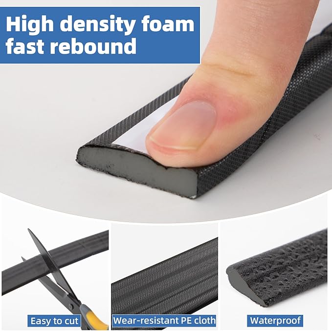 3 Pcs x196”Wedge Weather Stripping Door Seal Strip for Door Frame,Self-Adhesive Window Insulation Tape for Winter,Dark Foam Gap Filler for Light Noise Blocker Front Door Side Draft Stopper,Black