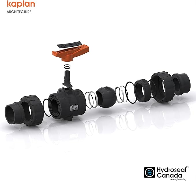 HYDROSEAL Kaplan 2’’ PVC True Union Ball Valve with Full Port, ASTM F1970, EPDM O-Rings and Reversible PTFE Seats, Rated at 200 PSI @73F, Gray, 2 inch Socket (2 inch)