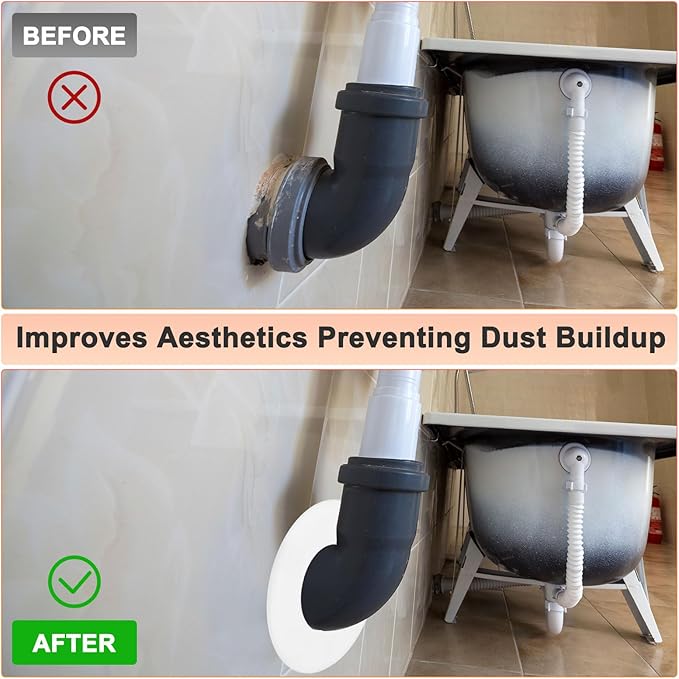 3-Pack Wall Split Flange, ABS Round Self-Adhesive Escutcheon Plate Cover Buckle for 32mm/1.26 in Dia Pipe Accessories/Floor/Ceiling, Plumbing Cover Plates [White,6.5mm/0.26in H]