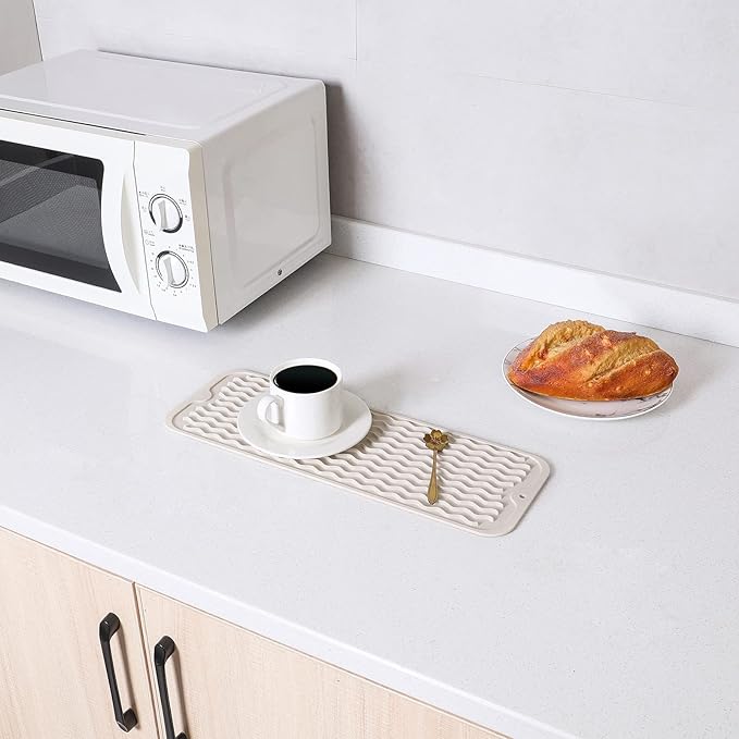 Silicone Dish Drying Mat for Multiple Usage,Easy clean,Eco-friendly,Heat-resistant Silicone Mat for Kitchen Counter or Sink,Refrigerator or Drawer Liner Tapioca S 12 inches x 6 inches