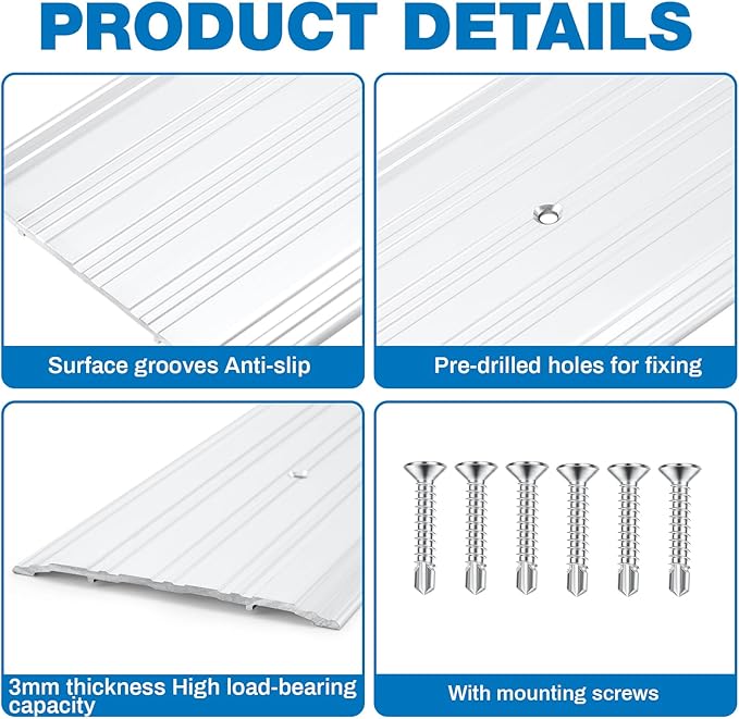 Tandefio 2 Pcs 4" x 1/4" x 36" Aluminum Door Saddle Threshold Commercial Flat-Profile Fluted for Interior Exterior Doorway Seal Strip Accessibility Free Fire Weatherproof (Silver)