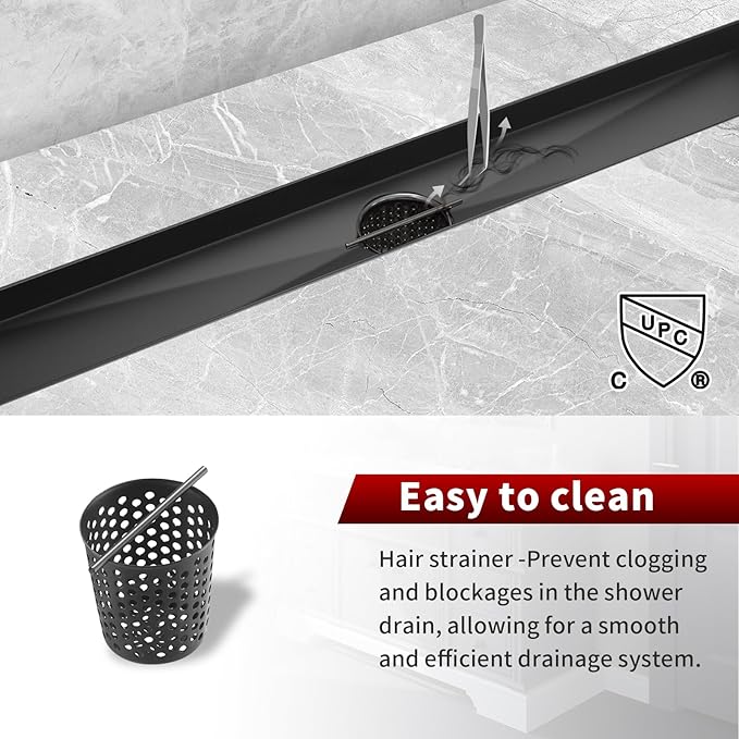Sharp-tec 24 inch Linear Shower Drain, Black Rectangular Floor Drain, V-Shape Design Drain Channel, 304 Stainless Steel, cUPC Certificated for Bathroom Shower (Drain Base is Not Included)