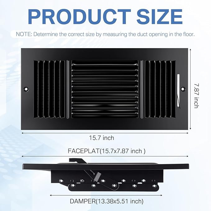 2 Pcs Black 14 x 6 Inch Three-Way Ventilation Register Air Ceiling Vent Cover Floor Register Metal Heat Vent Covers with Rust Proof for Wall Ceiling Home Bathroom Toilet or Office
