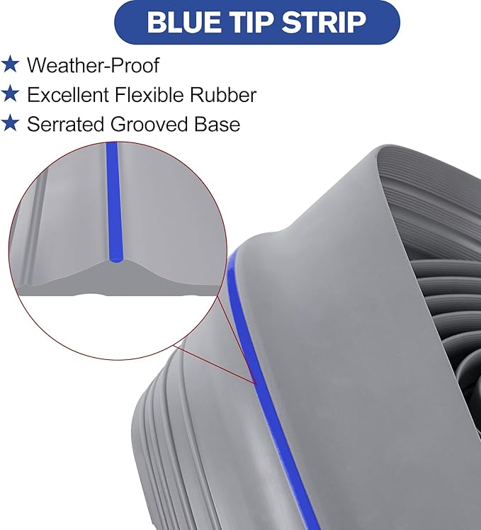 ToLanbbt 16.5Ft/5M Universal Garage Threshold Seal Strip with 300ml Black Sealants/Adhesives, Garage Door Bottom Weatherproof Strip Rubber DIY Weather Stripping Replacement (Grey-Blue Line)