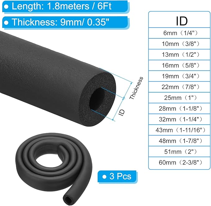 PATIKIL 1-1/8"(28mm) ID x 6Ft Pipe Insulation Foam Tube, 3Pcs Pipe Cover Wrap Roll Bar Padding Tubing for Handle Grip HVAC Outdoor Air Conditioner Units